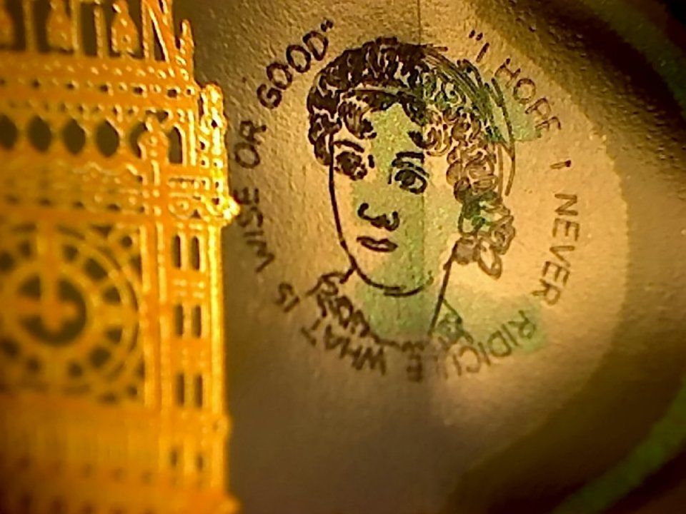 £5 note with jane austen engraved