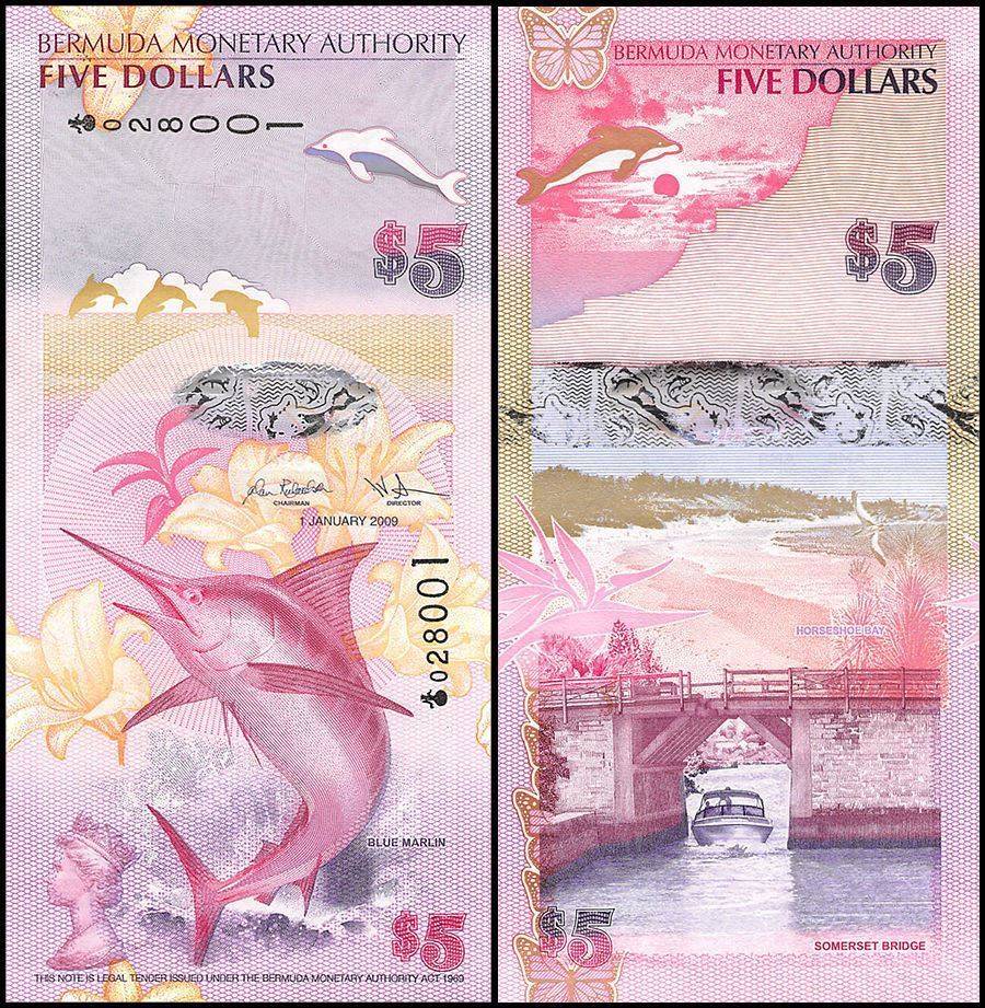 Bermuda 5 Dollars Banknote, 2009, P-58, UNC, Onion Prefix