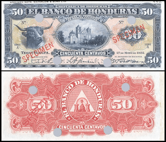 Honduras 50 Centavos, 1922 showing off the old style design
