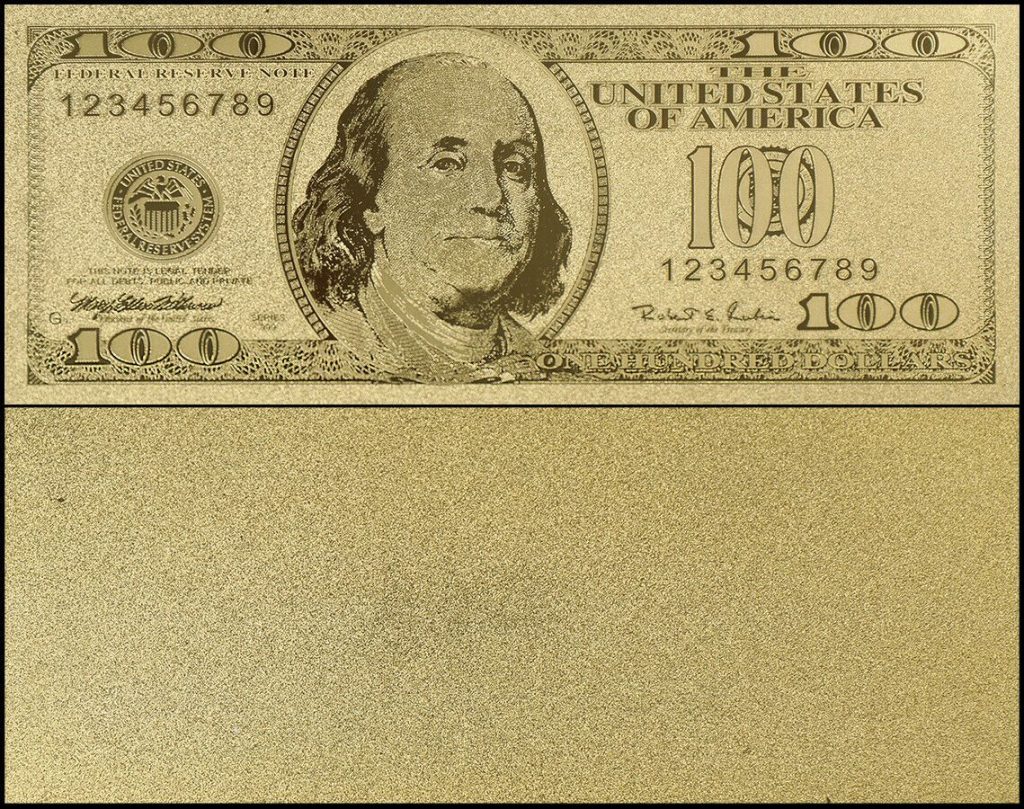 USA 100 Dollars Novelty / Fantasy Gold Ft. Benjamin Franklin