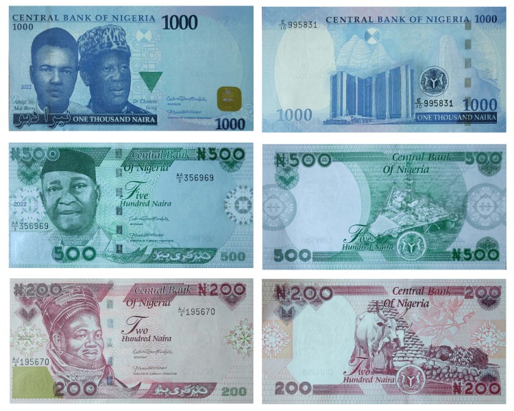 Nigeria 1000 500 200 Naira Banknotes, 2022
