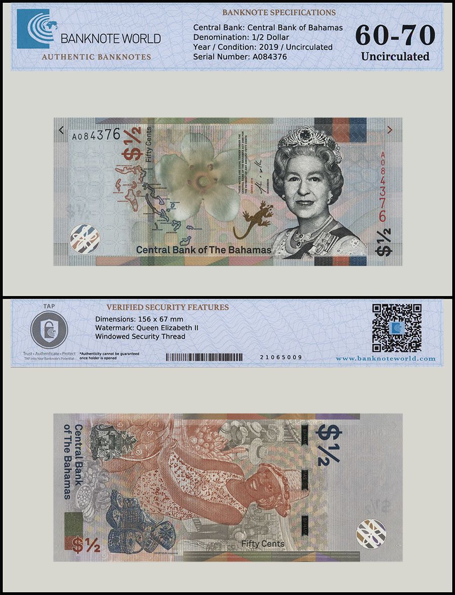 fifty cents p-new 2019 UNC Banknote half Dollar Bahamas 1/2 