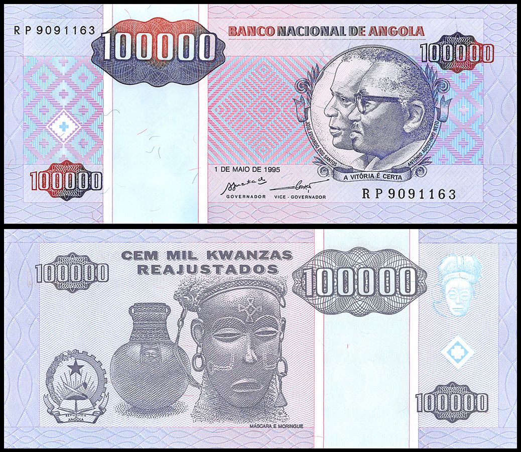 100 Kwanzas 2012 / 2017 Set of 4 Banknotes 4 PCS UNC 50 10 Angola 5 