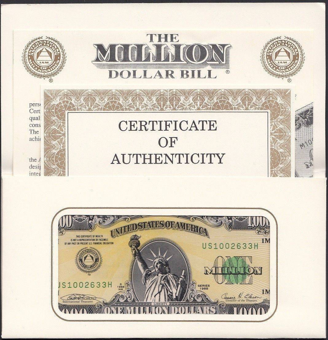 Authentic I.A.M. One 1 Million United States - USA Dollars Novelty /  Fantasy Banknote, 1988, Suffix H