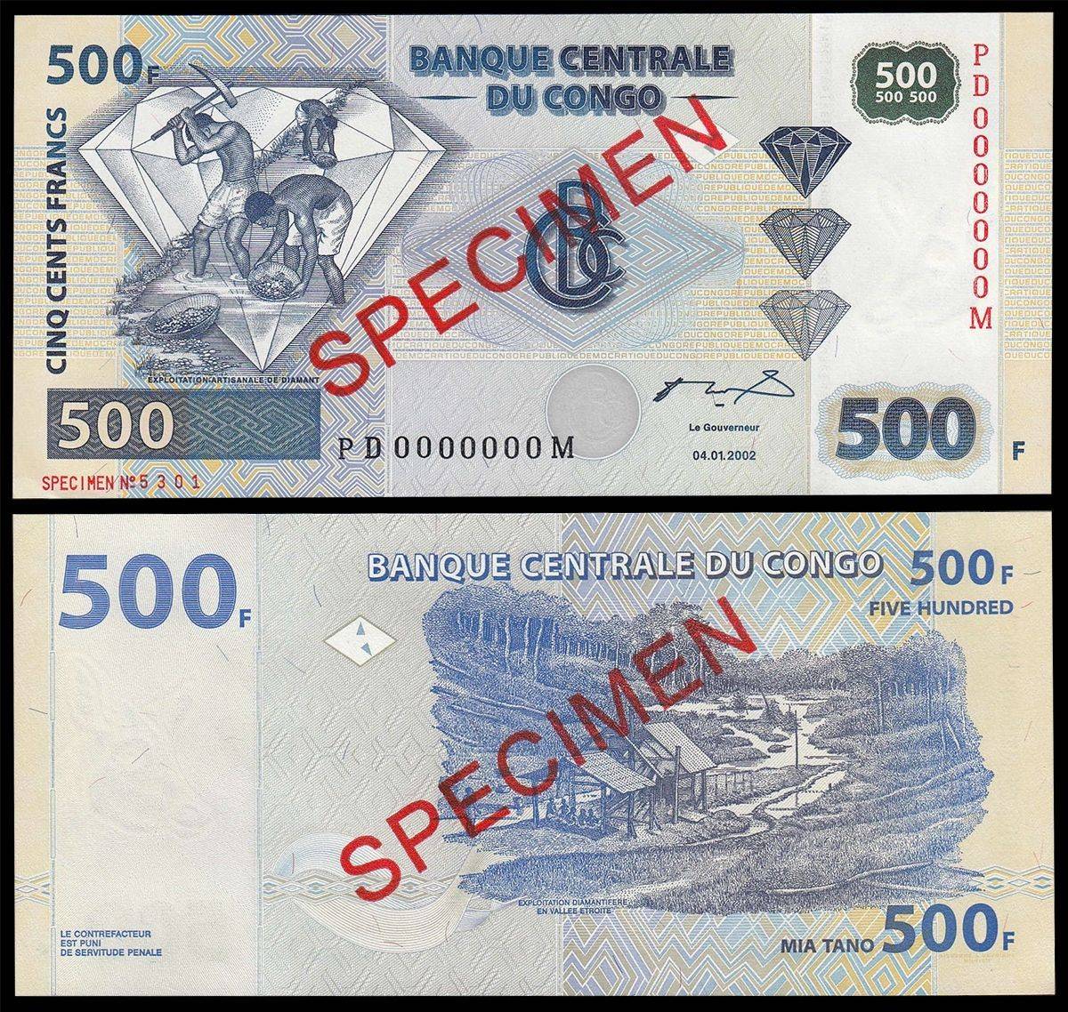 CONGO 500 FRANCS 2002 P 96 G&D UNC