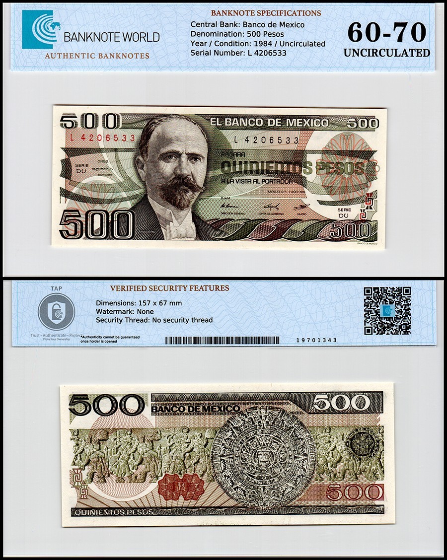 Mexico Paper Money 500 Pesos 1984 UNC 