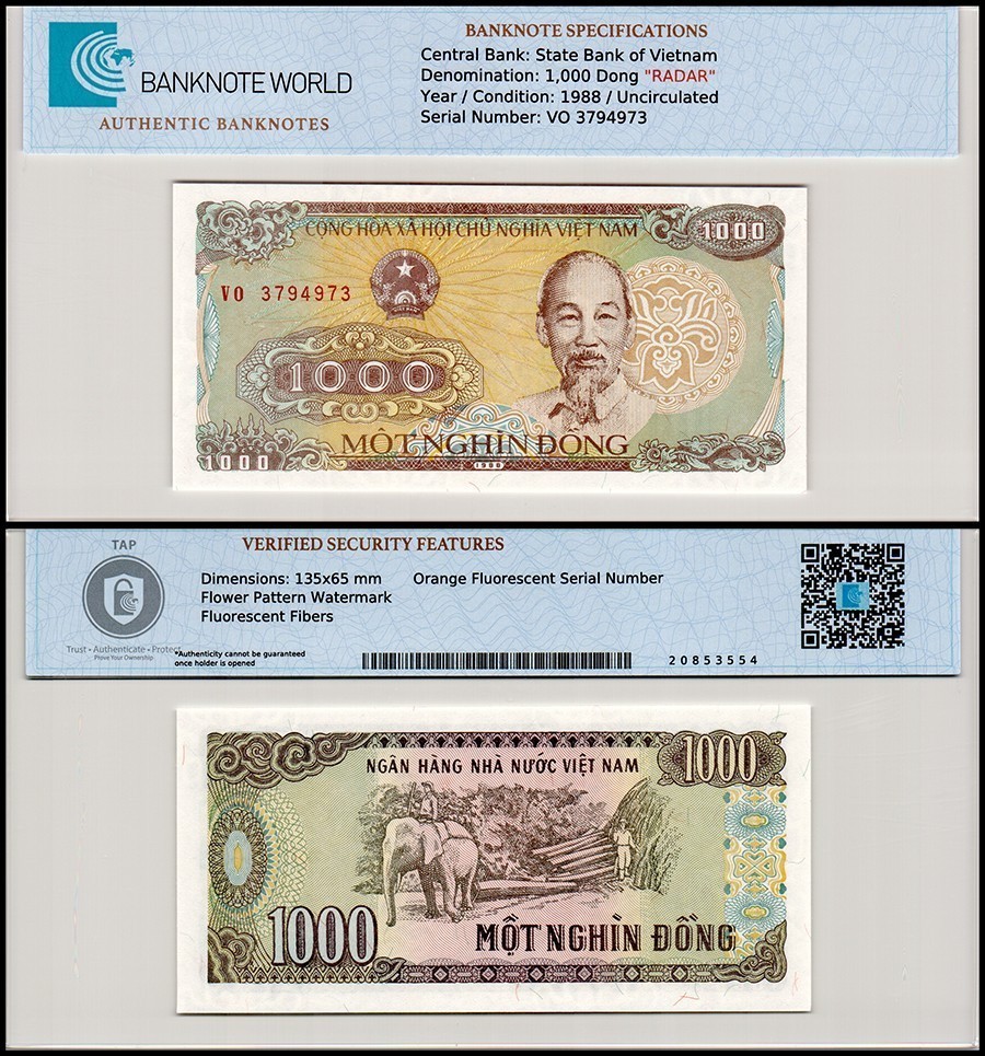 VIETNAM 1,000 DONG 1988 P106 BANKNOTE UNC 