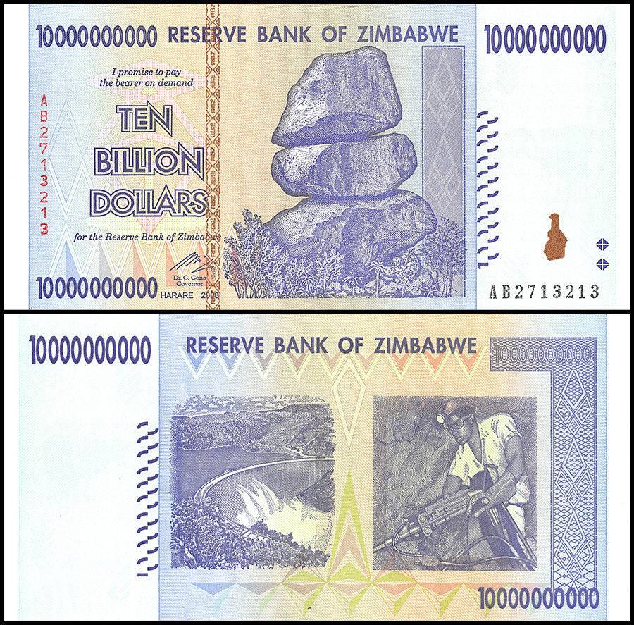 Zimbabwe 10 Billion Dollars x 2 Banknotes P-85 2008 Circulated AA/AB 