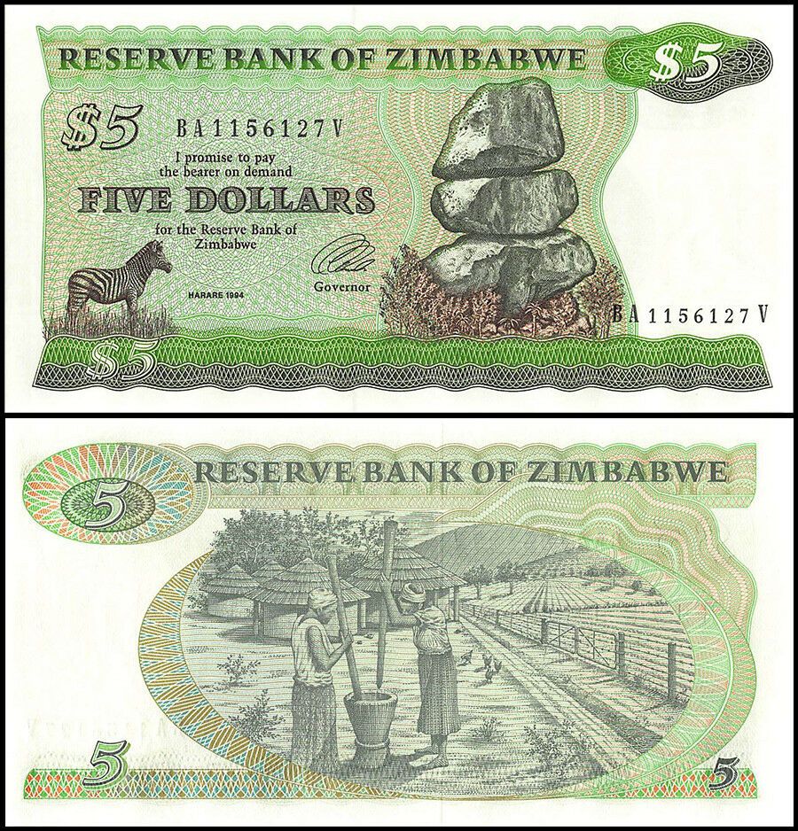 Banknotes- Currency/P-93 2009 Series Paper Foreign Currency Aveshop Hobbies and Games 1 x Zimbabwe 5 Dollar 
