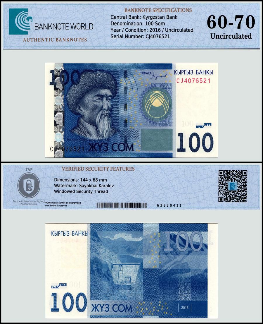 Kyrgyzstan 500 Som p-28b 2016 UNC Banknote 