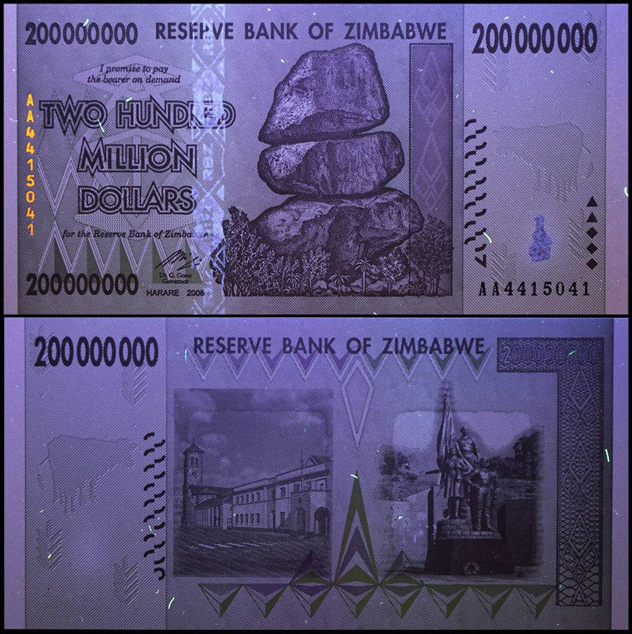 5 x 2,000 Indonesia Rupiah Banknotes 2014 5 x 100 Million Zimbabwe Dollars 2008 