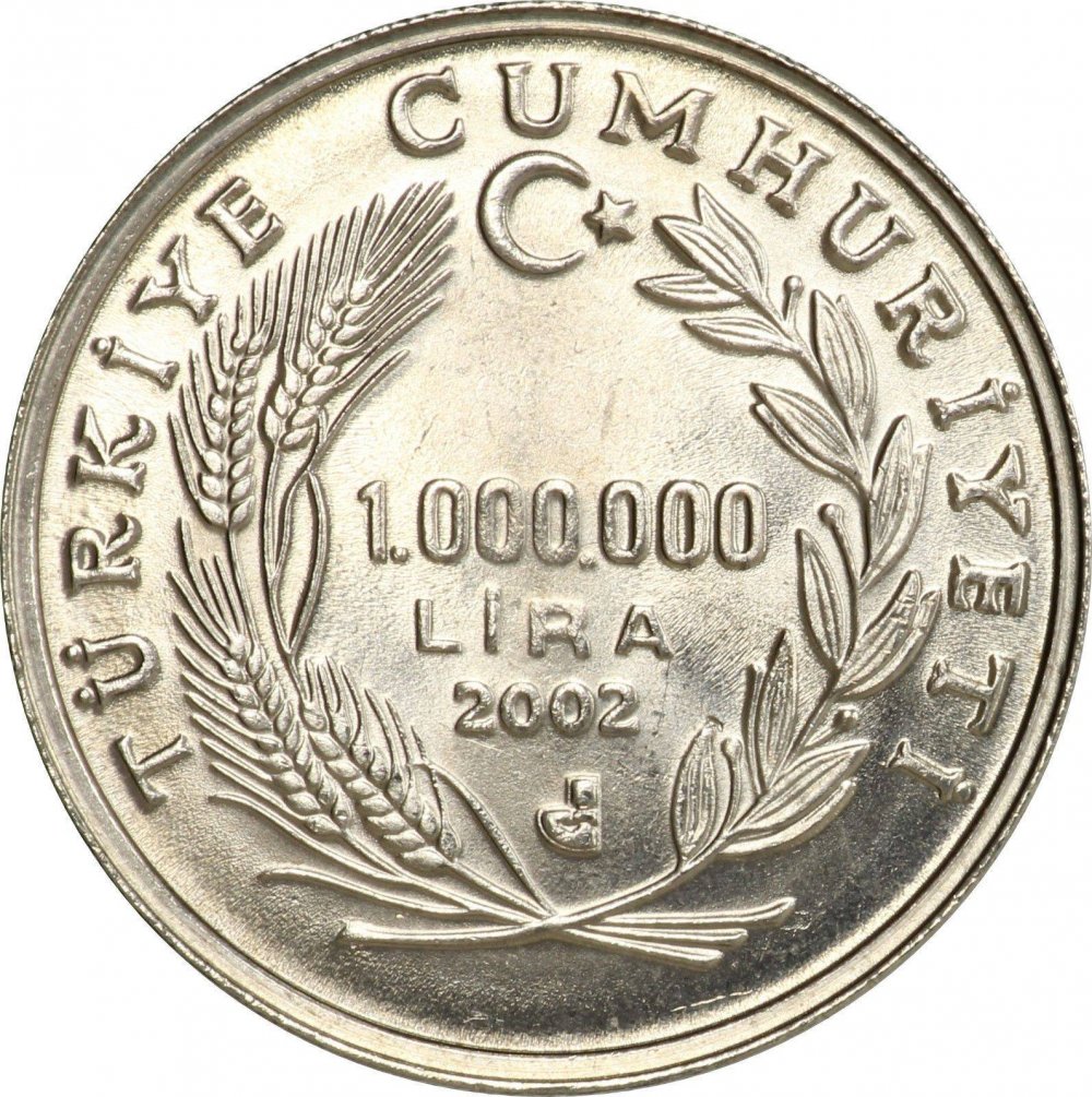 Turkey 1 Million Lira 12g Copper Nickel Coin, 2002, KM 1163, Mint, Commemorative Turkey 1 Million Lira 12g Copper Nickel Coin, 2002, KM 1163, Mint, Commemorative