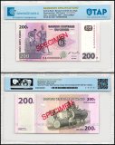 Congo Democratic Republic 200 Francs Banknote, 2007, P-99as, UNC, Specimen, TAP Authenticated