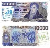 Argentina 10 Australes on 10,000 Pesos Argentinos Banknote, 1985 ND, P-322c, UNC, Series C