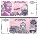 Bosnia & Herzegovina 100,000 Dinara Banknote, 1993, P-154, UNC