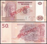 Congo Democratic Republic 50 Francs Banknote, 2007, P-97a.1s, UNC, Specimen