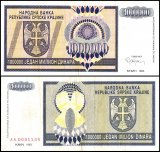 Croatia - Serbian Krajina 1 Million Dinara Banknote, 1993, P-R10, Used