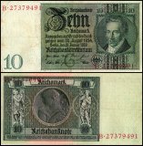 Germany 10 Reichsmark Banknote, 1929, P-180a.1a, Used