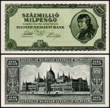 Hungary 100 Million Milpengo Banknote, 1946, P-130, XF-Extremely Fine