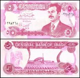 Iraq 5 Dinars Banknote, 1992, P-80c, UNC