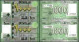 Lebanon 1,000 Livres Banknote, 2012, P-90b, UNC, 2 Pieces Uncut Sheet