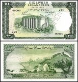 Lebanon 10 Livres Banknote, 1956, P-57s.2, UNC, Specimen