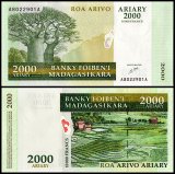 Madagascar 2,000 Ariary = 10,000 Francs Banknote, 2003 ND, P-83, UNC