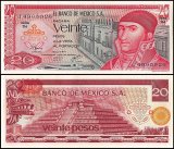 Mexico 20 Pesos Banknote, 1977, P-64d.3, UNC, Series DJ