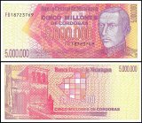 Nicaragua 5 Million Cordobas Banknote, 1990 ND, P-165, UNC