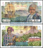St. Pierre & Miquelon 5 Francs Banknote, 1950-1960 ND, P-22, UNC