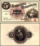 Sweden 5 Kronor Banknote, 1941, P-33x.1, UNC