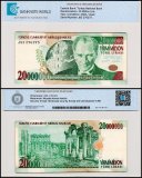 Turkey 20 Million Lira Banknote, L.1970 (2000), P-215a.2, Used, Prefix J, TAP Authenticated