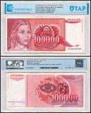 Yugoslavia 100,000 Dinara Banknote, 1989, P-97, Used, TAP Authenticated