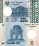 Tajikistan 5 Dirams Banknote, 1999, P-11a.2, UNC
