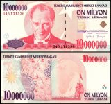 Turkey 10 Million Lira Banknote,  L.1970 (1999 ND), P-214a.2, UNC, Prefix G