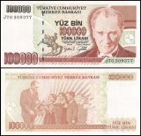 Turkey 100,000 Lira Banknote, L.1970 (1997 ND), P-206a.1, UNC, Prefix J