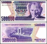 Turkey 500,000 Lira Banknote, L.1970 (1998 ND), P-212a.1, UNC, Prefix H