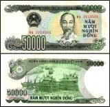 Vietnam 50,000 Dong Banknote, 1994, P-116, AU-About Uncirculated, Rust Stains