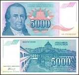 Yugoslavia 5,000 Dinara Banknote, 1994, P-141, Used