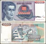 Yugoslavia 500,000 Dinara Banknote, 1993, P-119, Used