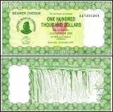 Zimbabwe 100,000 Dollars Bearer Cheque, 2005, P-31, UNC