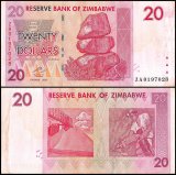 Zimbabwe 20 Dollars Banknote, 2007, P-68z, Used, Replacement