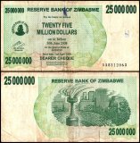 Zimbabwe 25 Million Dollars Bearer Cheque, 2008, P-56, Damaged