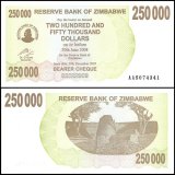 Zimbabwe 250,000 Dollars Bearer Cheque, 2007, P-50, UNC