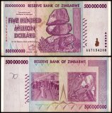 Zimbabwe 500 Million Dollars Banknote, 2008, P-82, Damaged