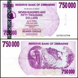 Zimbabwe 750,000 Dollars Bearer Cheque, 2007, P-52, Damaged