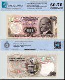 Turkey 50 Lira Banknote, L.1970 (1976 ND), P-188a.1, UNC, Prefix H, TAP 60-70 Authenticated