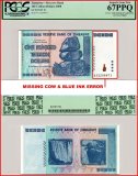 Zimbabwe 100 Trillion Dollars Banknote, 2008, P-91, Missing Cow & Blue Ink Error, PCGS 67