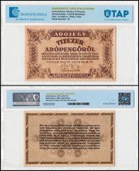 Hungary 10,000 Adopengo Banknote, 1946, P-143b, Used, TAP Authenticated