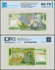 Romania 10,000 Lei Banknote, 2001, P-112b, UNC, Polymer, TAP 60-70 Authenticated